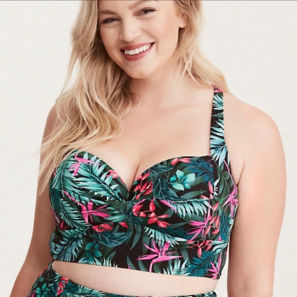Torrid Tropical Fern Print Twist Front Bikini Top
